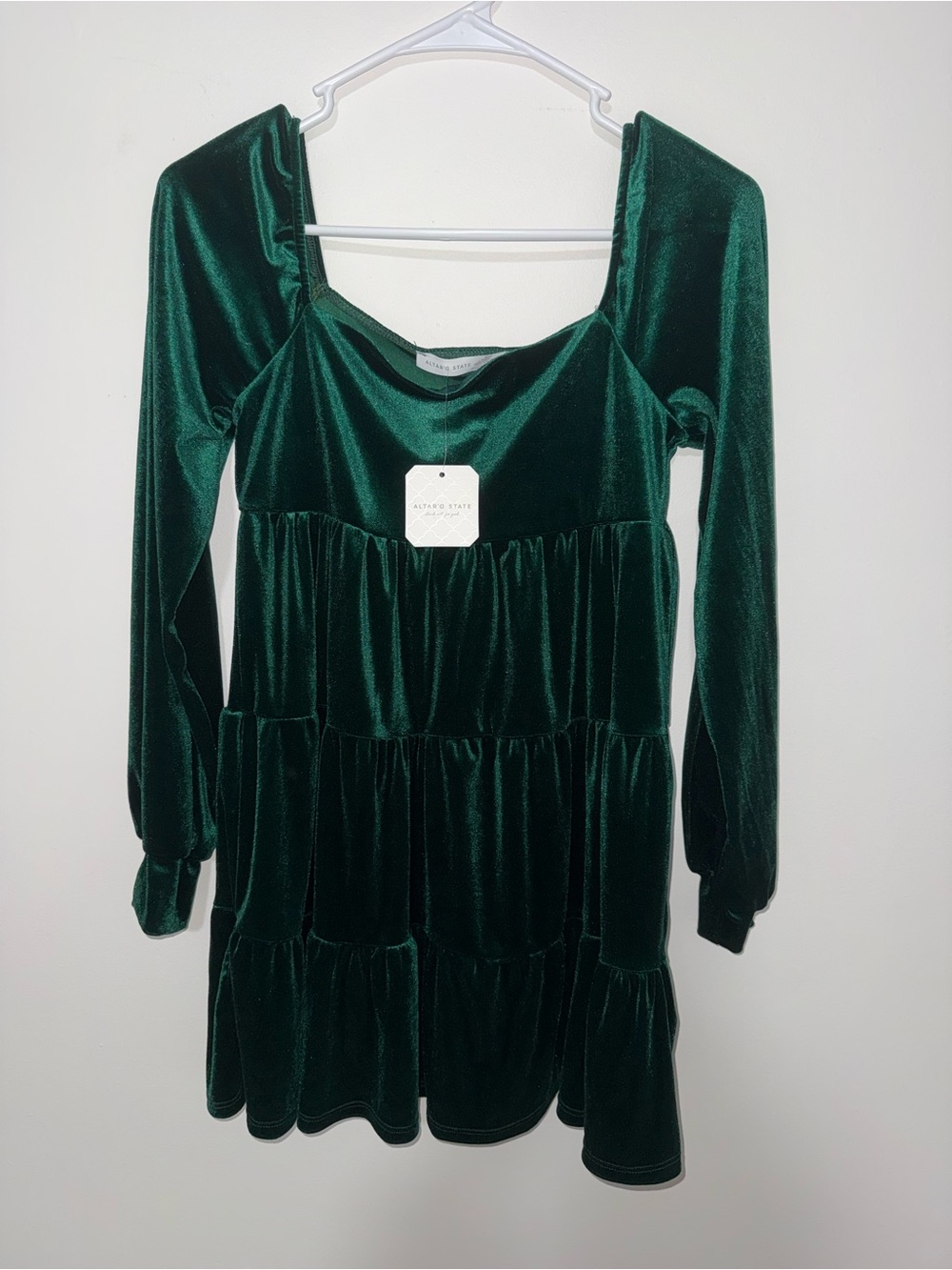 Altar’d State Dress Green Velvet Long Sleeve XS